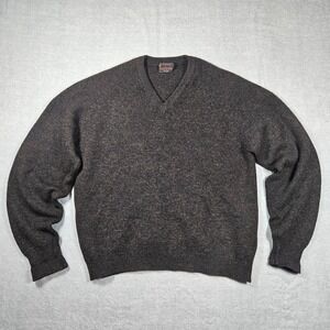 Vintage JC Penney Scotland 100% Virgin Wool V-Neck Sweater Mens Brown Marled M